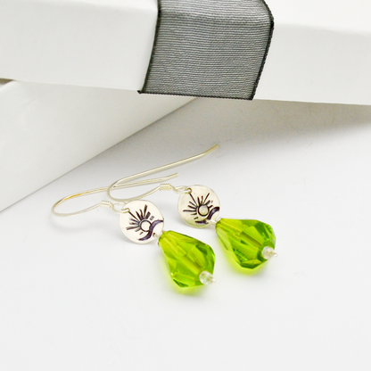 Hope Earrings in Sterling Silver and Green Czech Crystal