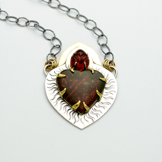 Ardor Sacred Heart of Jesus #3 Sterling Silver, Brass Flames Necklace