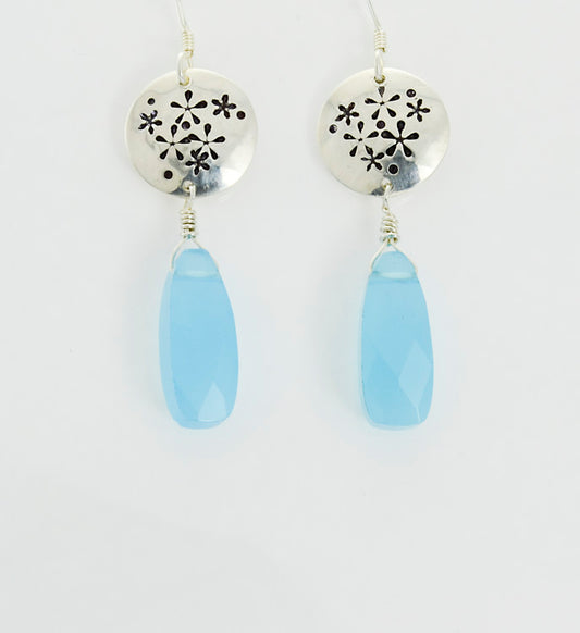 Flowers of the Field Sterling Silver Disc Earrings with Blue Chalcedony-Tracy Hibsman Studio