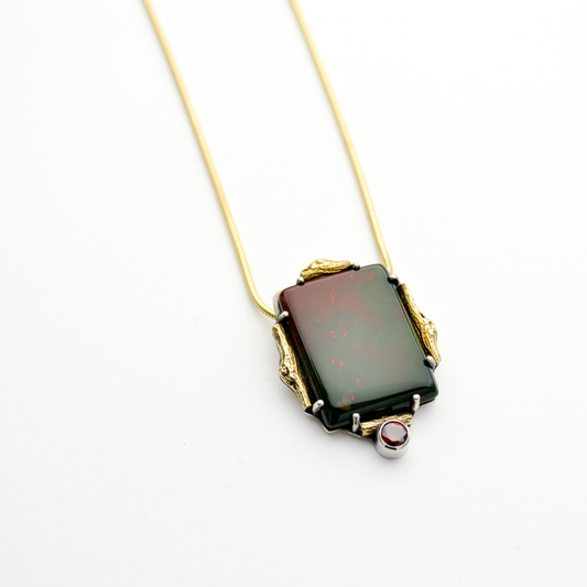 Greater Love Bloodstone & Garnet CZ Necklace - One of a Kind