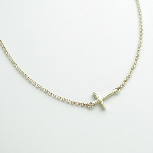 Greater Love Sterling Silver Sideways Branch Cross Necklace