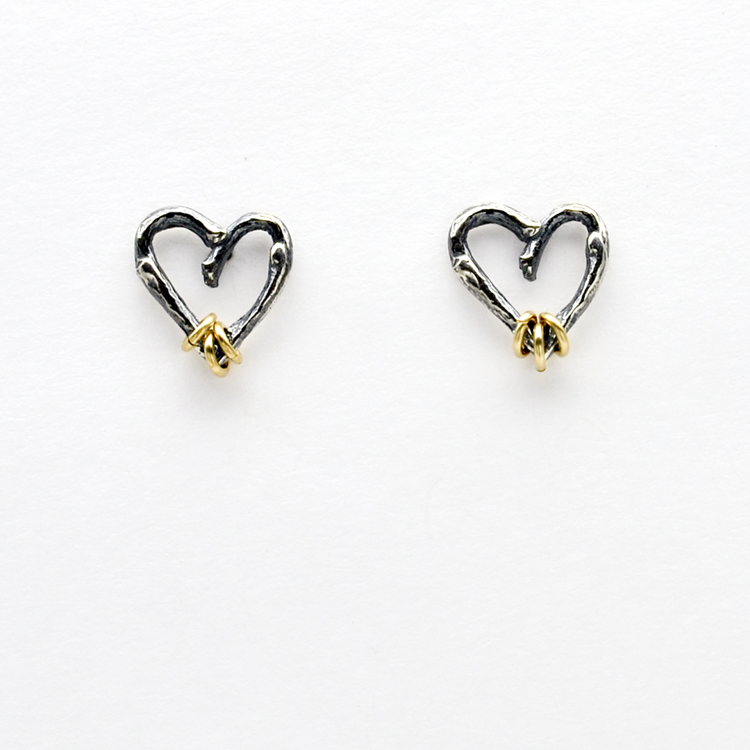 Greater Love Sterling Silver Branch Heart Stud Earrings-Tracy Hibsman Studio