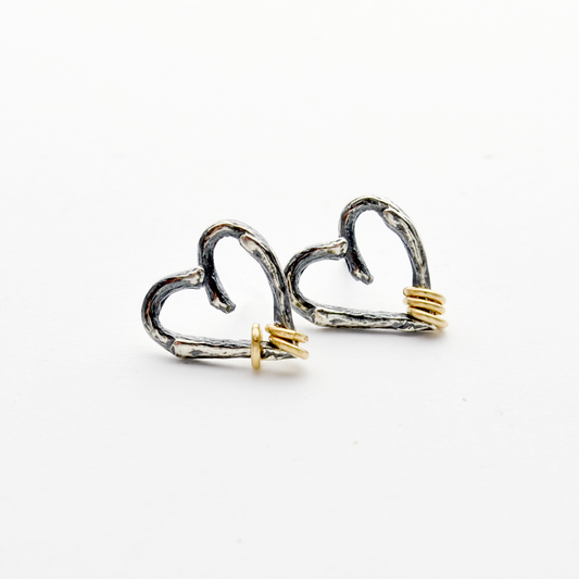 Greater Love Sterling Silver Branch Heart Stud Earrings-Tracy Hibsman Studio