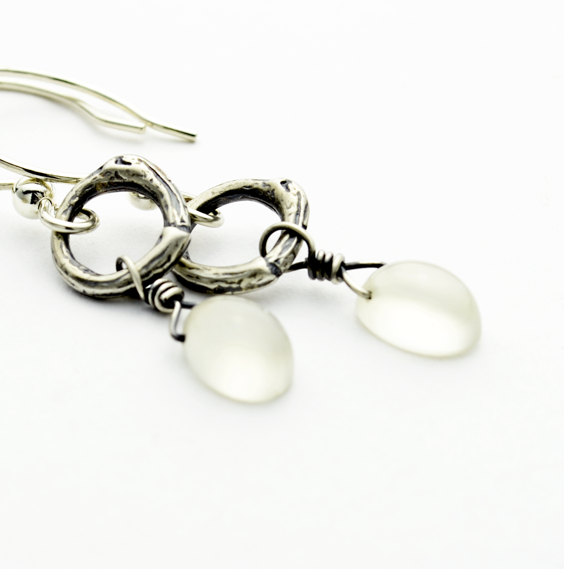 Greater Love Sterling Silver & Moonstone Christian Earrings-Tracy Hibsman Studio