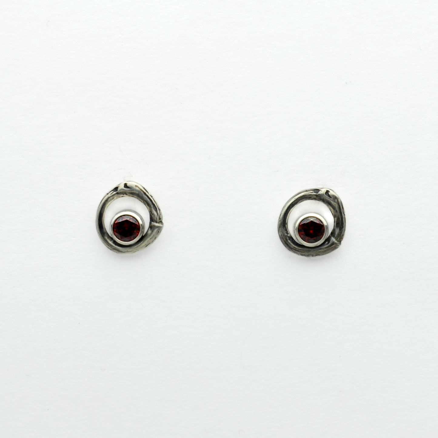 Greater Love Circle Branch & Garnet CZ Earrings-Tracy Hibsman Studio