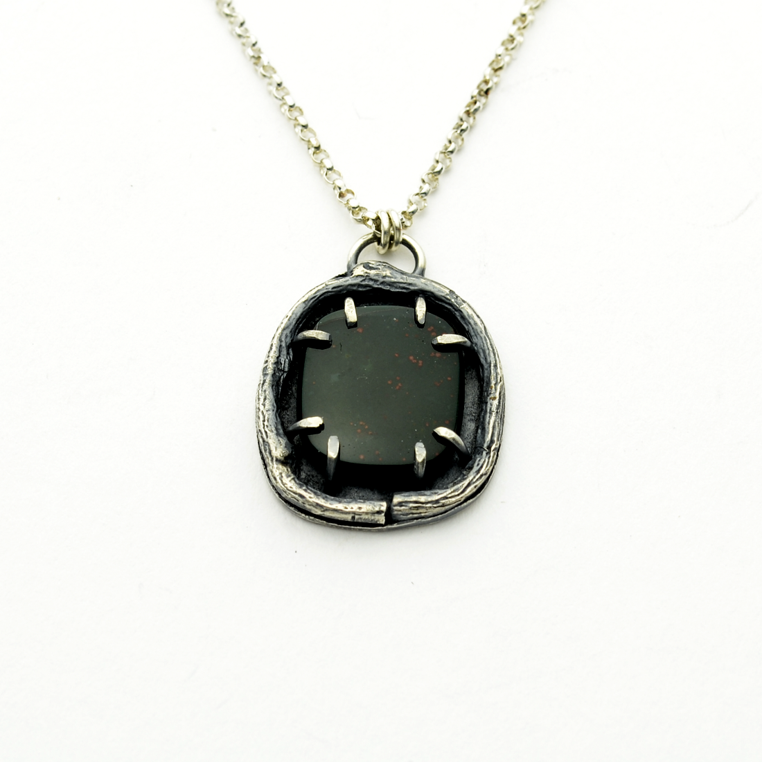 Greater Love Sterling Silver & Bloodstone Necklace-Tracy Hibsman Studio