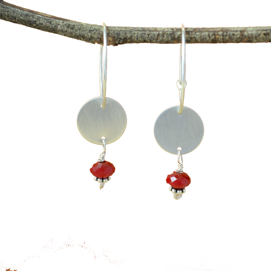 Ardor Sterling Silver Disc Earrings with Red Quartz-Tracy Hibsman Studio