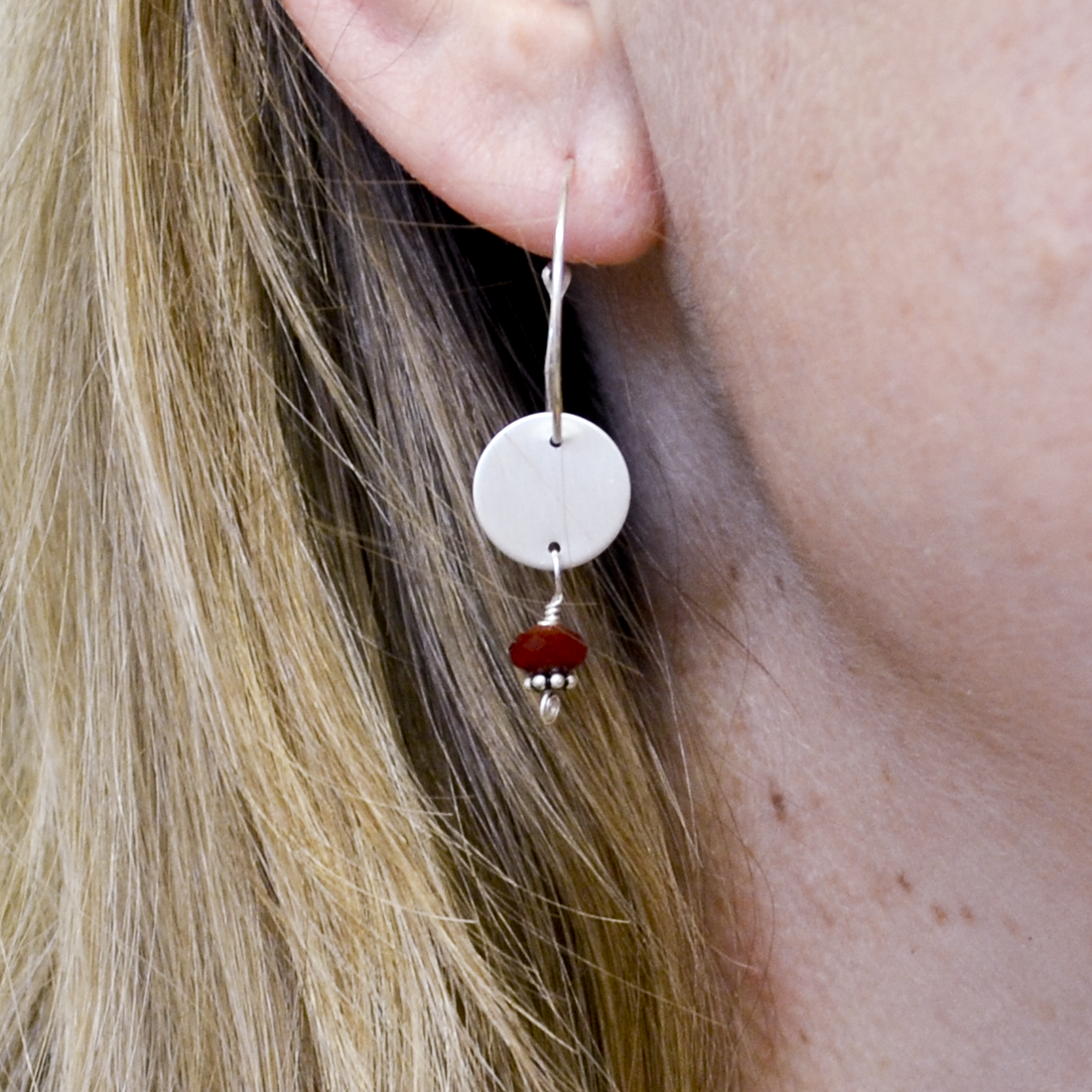 Ardor Sterling Silver Disc Earrings with Red Quartz-Tracy Hibsman Studio