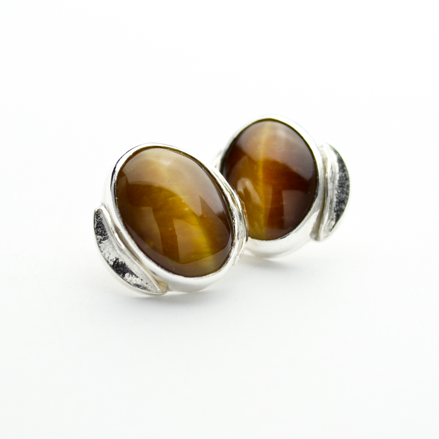 Peace Sterling Silver and Tiger Eye Olive Leaf Stud Earrings