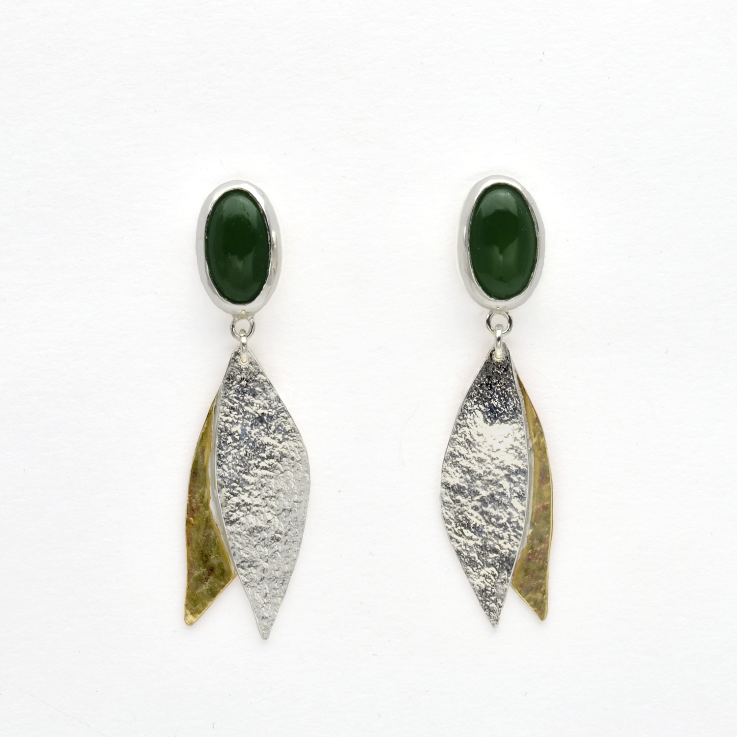 Peace Green Jade and Sterling Silver Olive Leaf Christian Earrings-Tracy Hibsman Studio