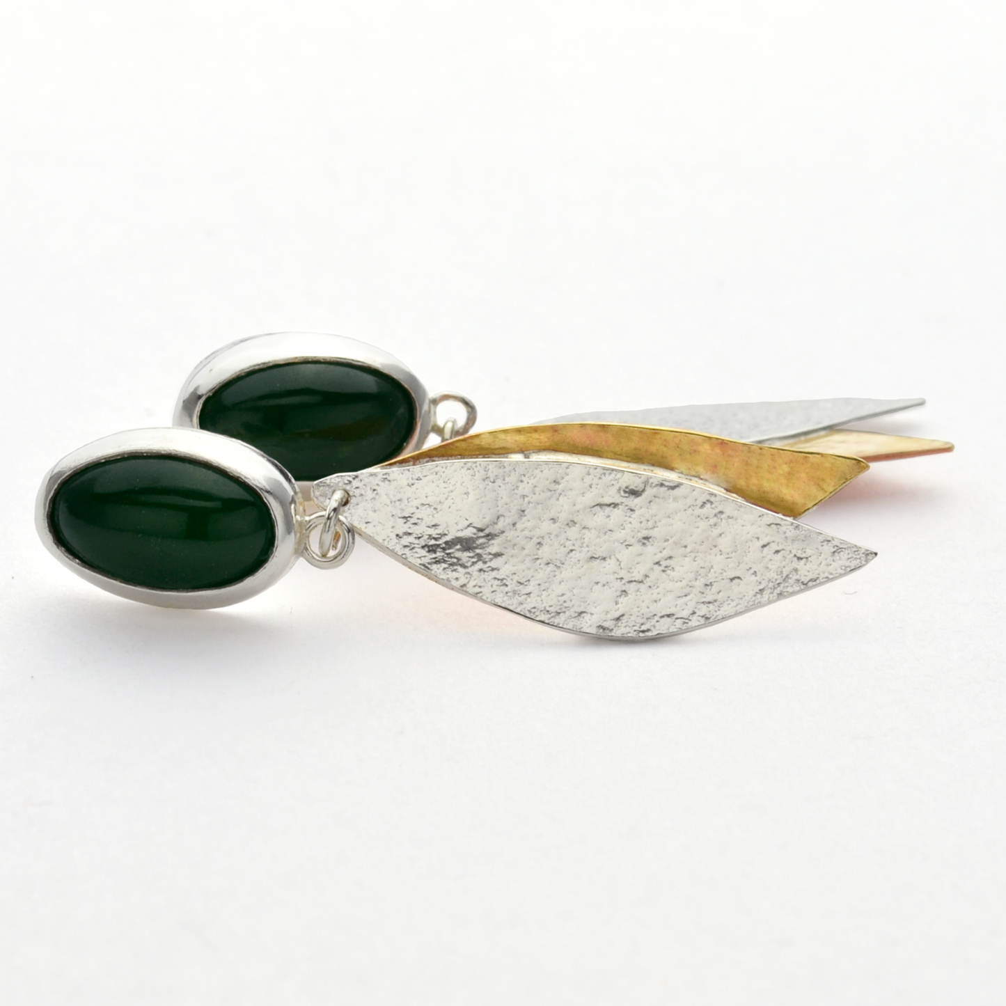 Peace Green Jade and Sterling Silver Olive Leaf Christian Earrings-Tracy Hibsman Studio