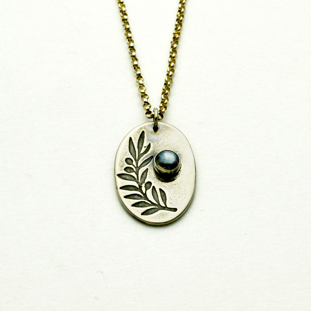 Peace Sterling Silver Olive Branch Necklace with Moonstone-Tracy Hibsman Studio