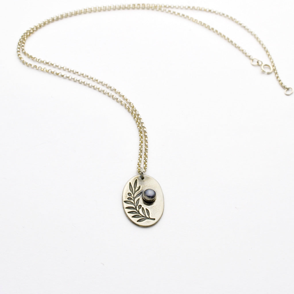 Peace Sterling Silver Olive Branch Necklace with Moonstone-Tracy Hibsman Studio