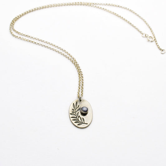 Peace Sterling Silver Olive Branch Necklace with Moonstone-Tracy Hibsman Studio