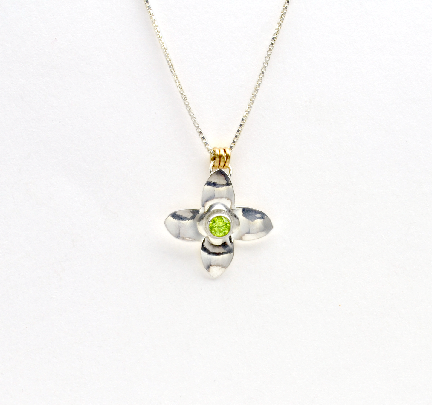 Peace Sterling Silver Olive Blossom & Green CZ Necklace-Tracy Hibsman Studio