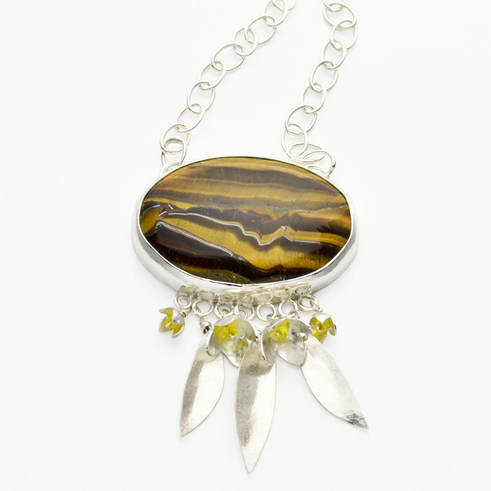 Peace Sterling Silver & Tiger Eye Olive Blossom Christian Necklace-Tracy Hibsman Studio