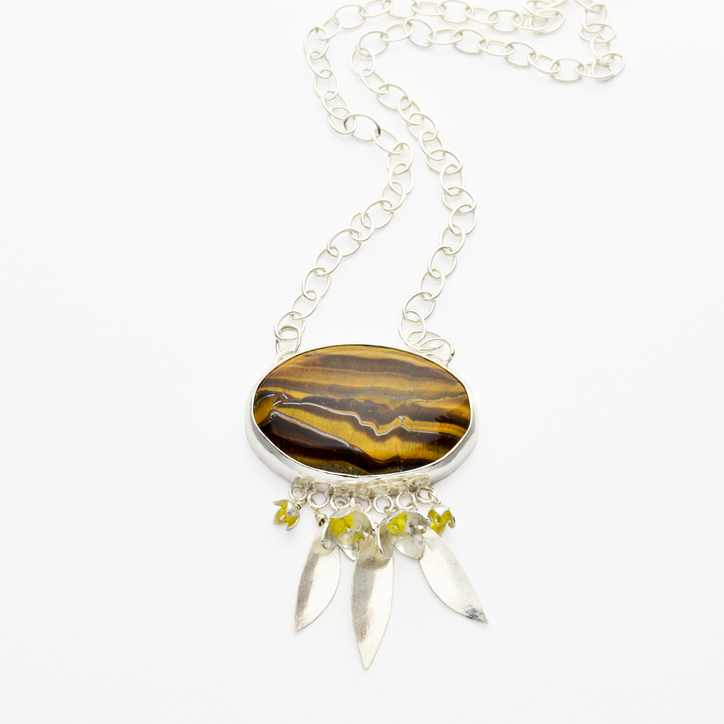 Peace Sterling Silver & Tiger Eye Olive Blossom Christian Necklace-Tracy Hibsman Studio