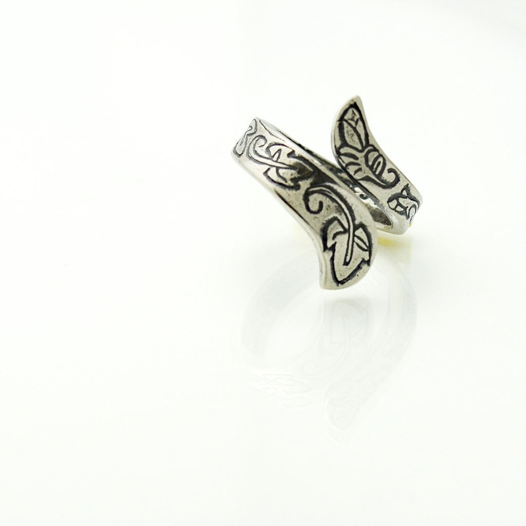 Purity Ring in Sterling Silver with Ivy Leaves & Rose Buds-Tracy Hibsman Studio