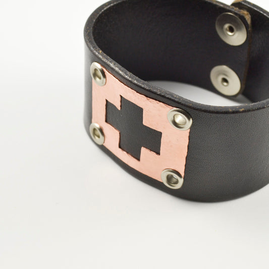 Greater Love Leather and Copper Christian Cuff Bracelet-Tracy Hibsman Studio