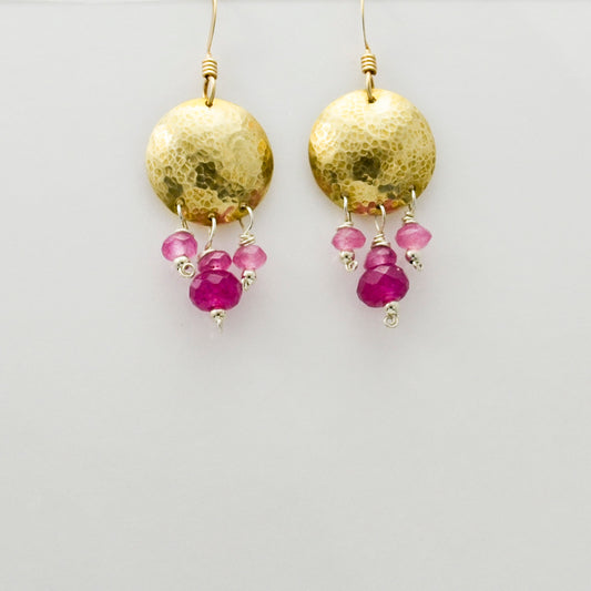 Journey Brass Disc Earrings with Pink Quartz-Tracy Hibsman Studio
