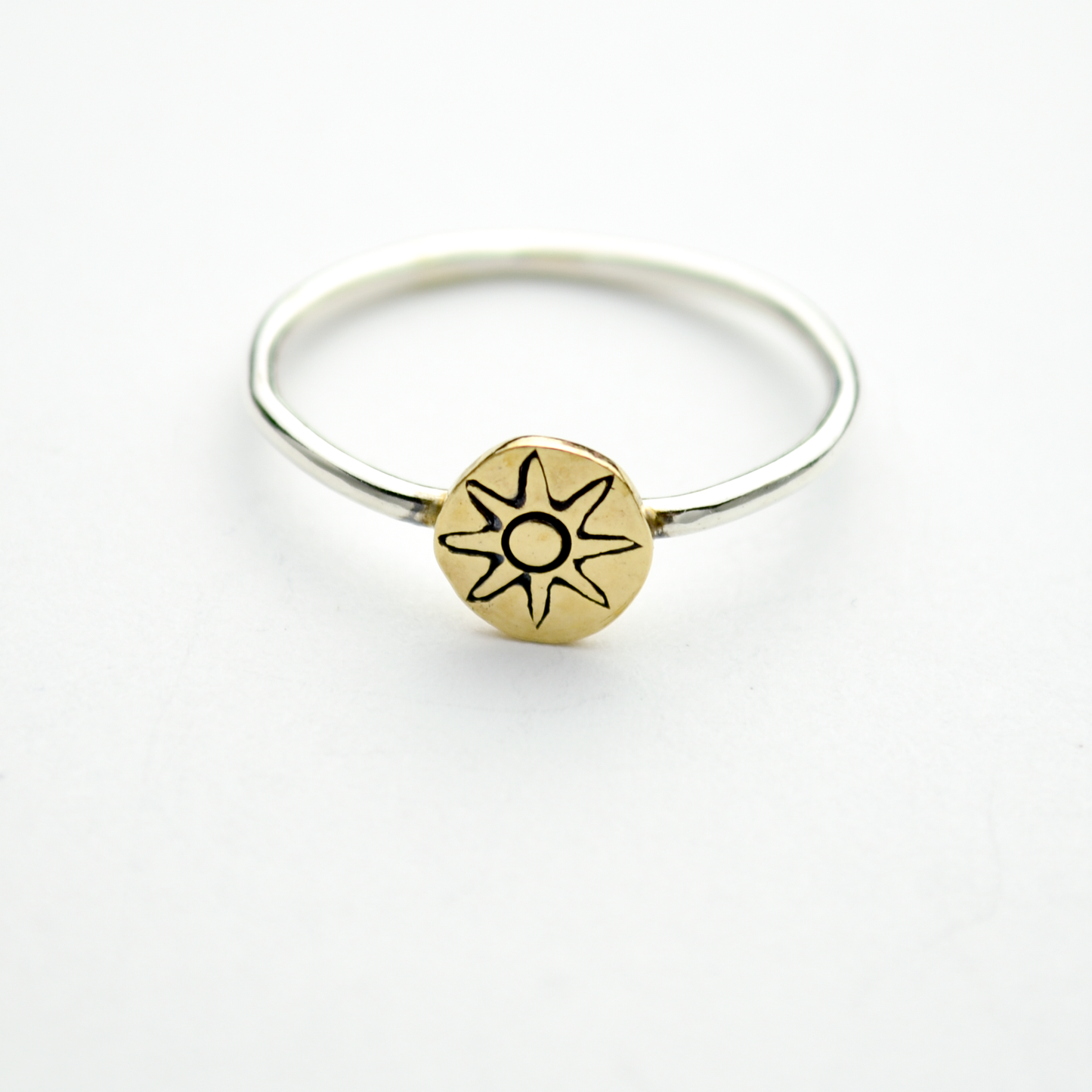 Praise Him Stamped Sun Sterling Silver & Brass Stacker Ring