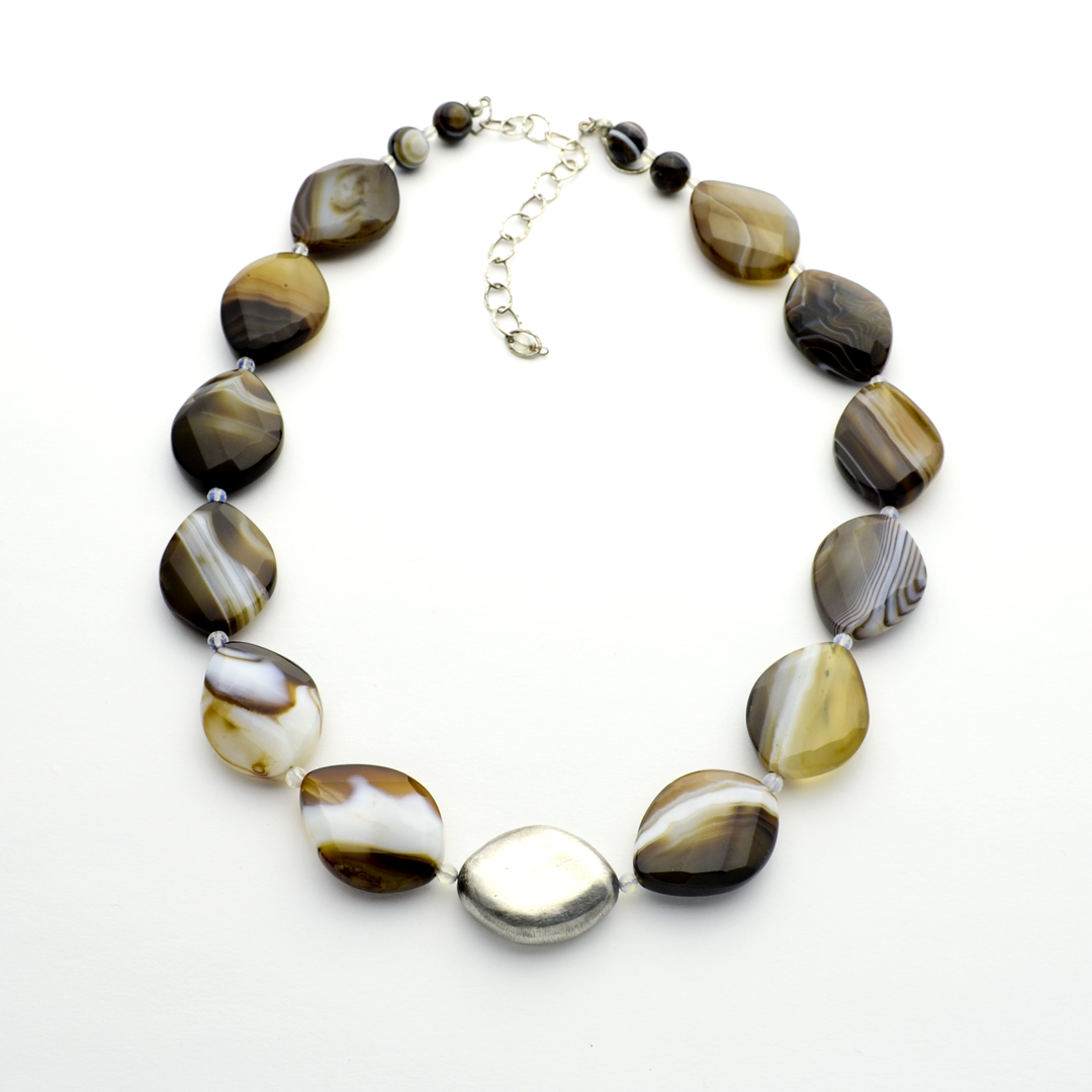 The Rock Banded Agate & Fine Silver One of a Kind Christian Necklace-Tracy Hibsman Studio