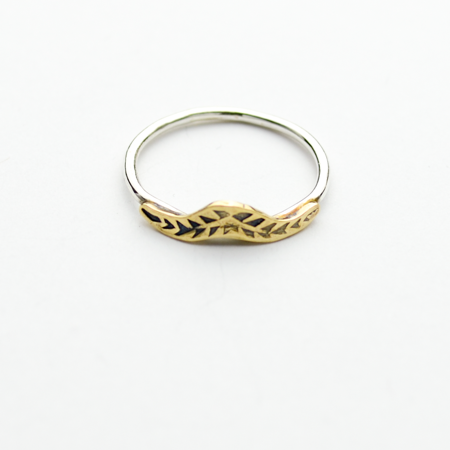 Triumph Palm Frond Sterling Silver & Brass Stacker Ring