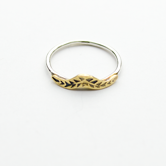 Triumph Palm Frond Sterling Silver & Brass Stacker Ring